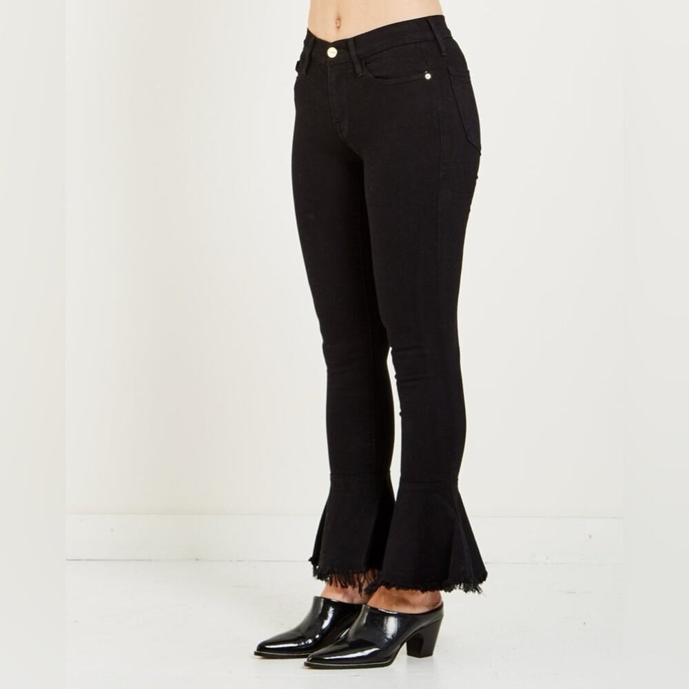 FRAME Le Skinny de Jeanne Flounce Flare Jeans in Film Noir Size 28